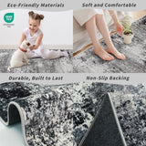 Square Rug 3x3 for Entryway Washable – Non-Slip Small Throw 3ft Area Rug for Kitchen Bathroom – Modern Neutral Abstract Soft Low-Pile Indoor Carpet (Black Grey, 3ft)