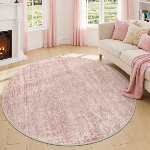 Washable 6 FT Round Rug Pink Circle Area Rugs for Baby Living Room