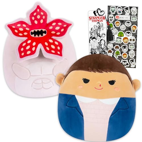 Stranger Things Squishmallows Throw Pillow Pack - Bundle with 10" Squishmallows Plush Pillows Featuring Eleven and Demogorgon Plus Stickers, More | 10" Stranger Things Bedroom Decor Set