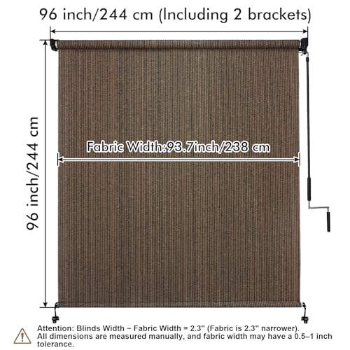 Artpuch Outdoor Roller Shade 8' W x 8' H, Mocha Exterior Cordless Patio Shades Roll Up Blinds with Spliced Pole Design, (2 Poles, One-Piece Fabric)