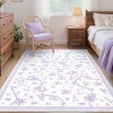 GarveeHome Purple Bow Rugs for Bedroom Girls, 4x6 Rug for Living Room with Soft Low Pile, Floral Washable Lavender Area Rug for Nursery Kids Playroom Dorm Office Carpet Bow Decor