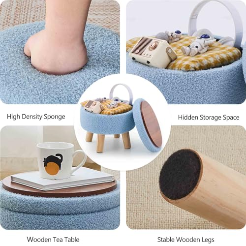 Wimarsbon Round Storage Ottoman,Footstool with Padded Seat and Wood Legs