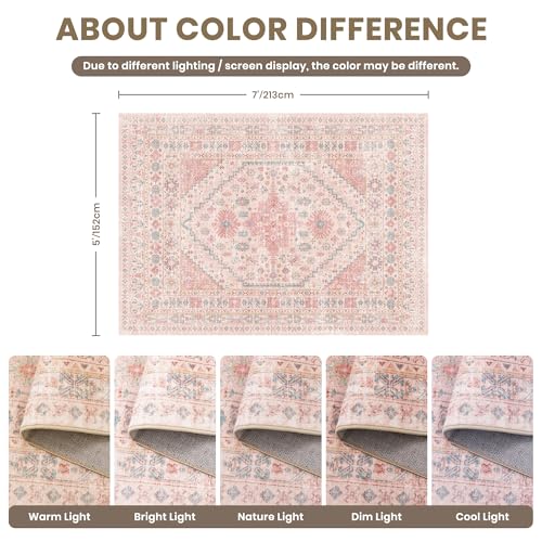 zesthome Pink Rug - 5x7 Area Rugs for Bedroom, Stain Resistant Washable Rugs for Nursery Room, Living Room, Home Decor, Girls Rug (Pink/Blue,5'x7')