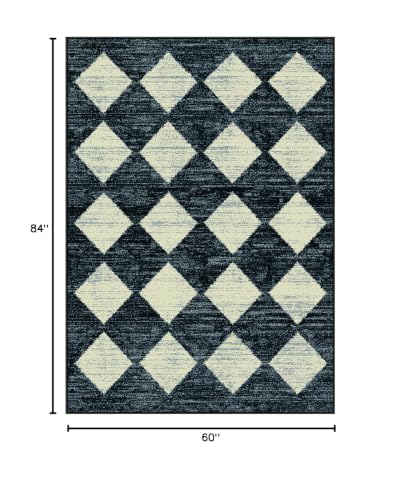 Lahome 5x7 Black Rug Checkered Non Slip Living Room Large Washable Area Rug