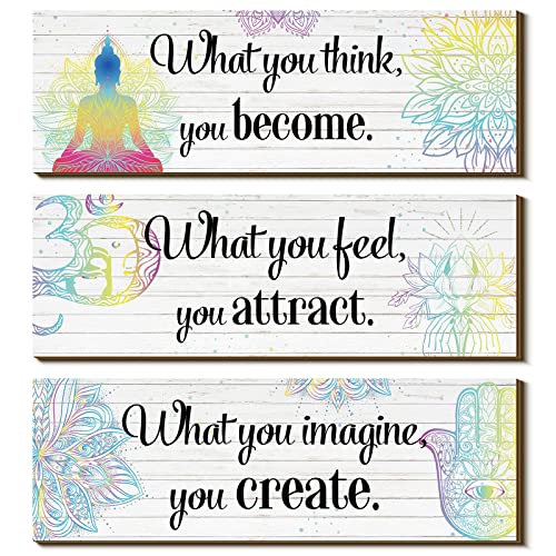 Yerliker 3 Buddha Decor Buddha Wall Art Meditation Room Chakra Decor for Bedroom Zen Quotes Wall Decoration Spiritual Gift Hanging Buddhism Spa Room Decoration Yoga Art for Women(White)