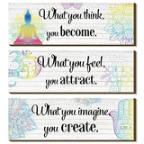Yerliker 3 Buddha Decor Buddha Wall Art Meditation Room Chakra Decor for Bedroom Zen Quotes Wall Decoration Spiritual Gift Hanging Buddhism Spa Room Decoration Yoga Art for Women(White)
