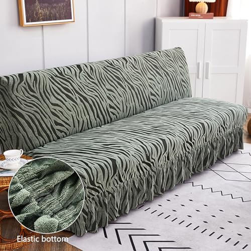 Armless Sofa Bed Cover with Skirt, Futon Slipcovers No Arms, Armless Futon Cover Stretch Sofa Bed Slipcover Protector for Kids Pets (Dark Gray,Large)
