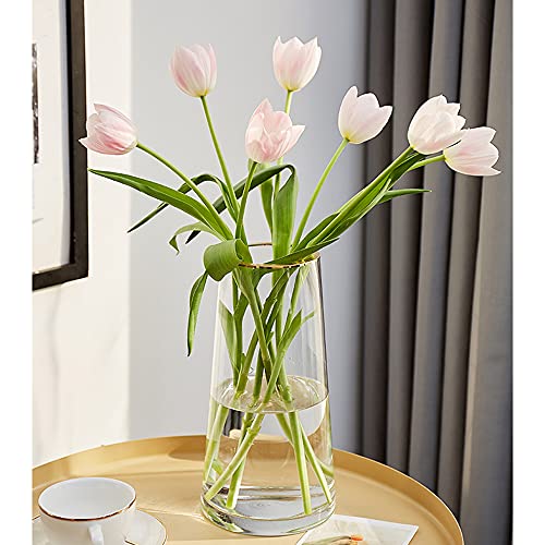Clear Glass Flower Vase with Gold Mouth for Centerpieces Home Wedding Decoration (1, Large 5.2" x 9.9“)