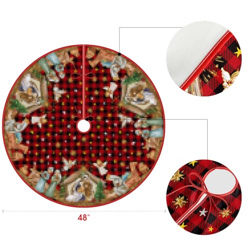 AVOIN colorlife Buffalo Plaid Christmas Tree Skirt 48 Inch, Winter Holiday Tree Decoration