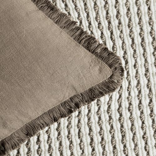 Foindtower Decorative Linen Fringe Throw Pillow Covers 26×26 Light Brown