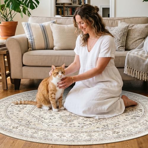 5Ft Round Rug Washable: Non-Slip Living Room Circle Throw Rugs