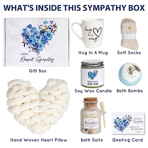 PuGez Sympathy Gift Baskets, Condolences Gifts for Bereavement Grief - Sorry for Your Loss of Loved One/Mom/Dad/Husband, Thinking of You Box, Grieving Care Package for Women Men Friends(Ivory Pillow)
