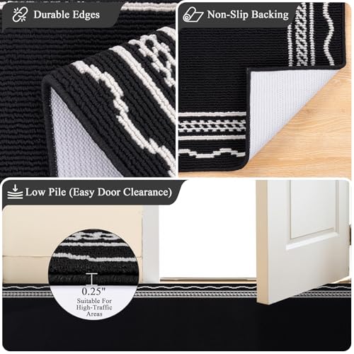 Indoor Door Mat 2x3ft, Absorbent Dog Muddy Paws Mats, Low-Profile Entrance Small Runner Carpet with Non-Slip Rubber Backing, Washable Inside Welcome Mat for Hallway,Entryway,Kitchen(Black)