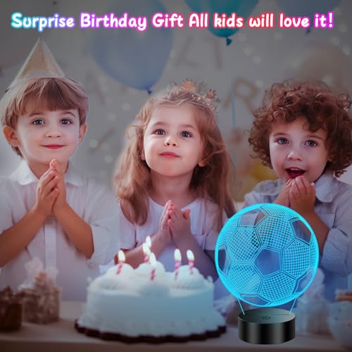 Soccer Gifts for Boys 8-12, 3D Illusion Soccer Lamp Gifts for Kids Teens Boys Girls, 5 6 7 8 9 10 11 12 Year Old Boy Birthday Gifts for Kids Children, Boys Room Decor