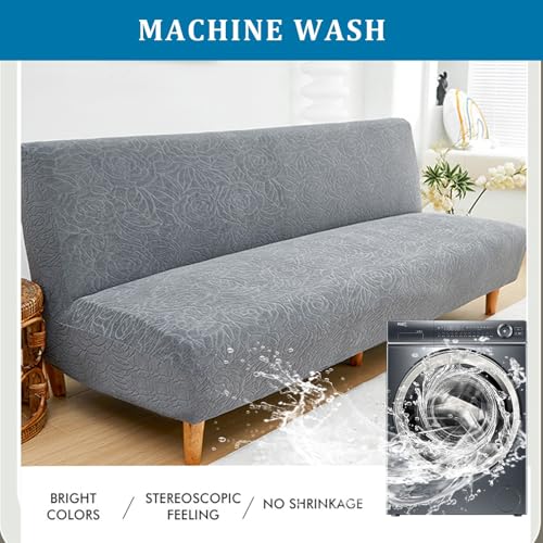 Rose Futon Cover Stretch Armless Futon Sofa Cover Soft Futon Slipcover with Elastic Bottom Thick Sofa Bed Covers for Home Decor(Beige,S)
