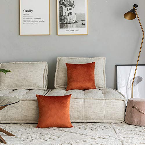 Set of 2 Comfortable Velvet Throw Pillow Cases Decorative Solid Cushion Covers for Sofa Couch and Bed - 16"x16", Rust