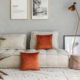 Set of 2 Comfortable Velvet Throw Pillow Cases Decorative Solid Cushion Covers for Sofa Couch and Bed - 16"x16", Rust