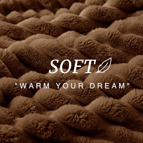 EXQ Home Fleece Throw Blanket for Couch or Bed - 3D Stripe Jacquard Decorative Blankets - 280GSM Cozy Soft Lightweight Fuzzy Flannel Blanket Suitable for All Seasons(50"×60",Brown)