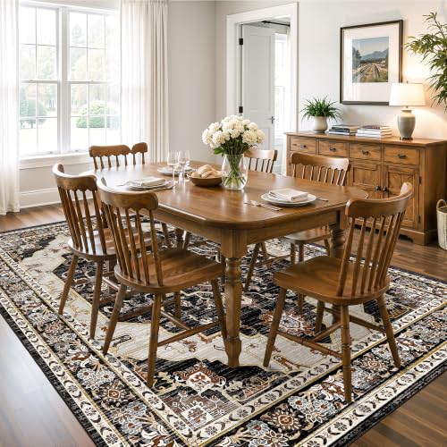 8x10 Washable Area Rug for Living Room, Black Rusty Red