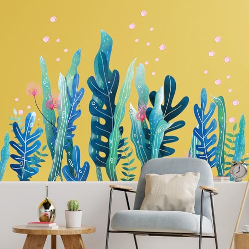 Amaonm 3D Under The Sea World Seaweed Grass Wall Decals, Removable Ocean Nature Scenery Baseboard Stickers DIY Art Decor for Wall Corner Nursery Bathroom Bedroom Living Room Kids Room Home Decor