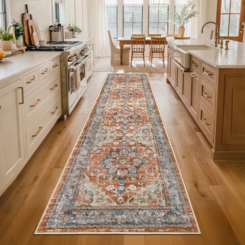 Runner Rug for Hallways Non Slip Washable Boho 2x8 Hallway Low Pile Throw Rugs Vintage Carpet Runners for Entry Way, Kitchen, Laundry Room, Bathroom