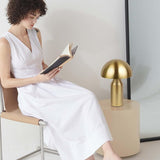 Brightech Venus Mushroom Table Lamp - Modern Lamp for Living Room, Bedroom Side/End Table - Dimmable, Unique Side Table LED Lamp Shade for Office, Reading - Brass/Gold, 14" Tall