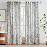 Lazzzy Linen Curtains Farmhouse Blue Floral Print 84 Inches Long Back Tab Drapes for Living Room Bedroom Semi Sheer Patterned Country Vintage 2 Panels Set Rod Pocket Blue on Beige