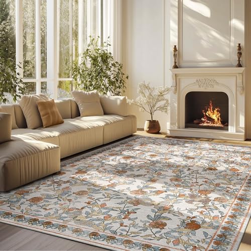 jinchan 8x10 Floral Vintage Washable Large Living Room Area Rug, Orange