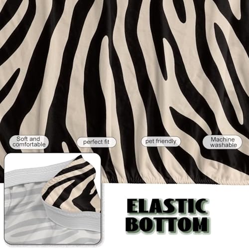Zebra Print Beige Black Soft Futon Covers Armless Sofa Bed Slipcover with Elastic Bottom Wear Resistant Furniture Protector Stretch Washable Couch Cover for Futon