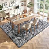 4x6 Area Rugs for Living Room, Washable Rug Vintage Floral, Black