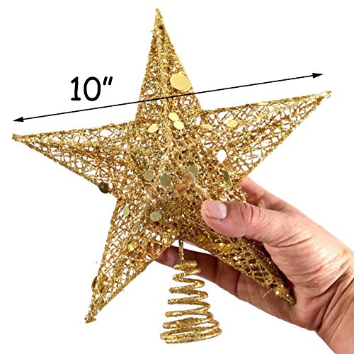 10” Christmas Tree Topper Star Christmas Tree Decoration Indoor Party Home Decoration (Gold)