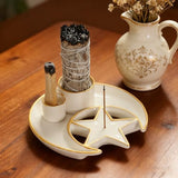 4 in1 Moon Incense and Palo Santo Holder, Sage and Plao Santo Burner, Incense Holder for Sticks, Sage Stick Holder for Burning, Sage Burner Bowl for Altar Decor, Incense Burner Holder