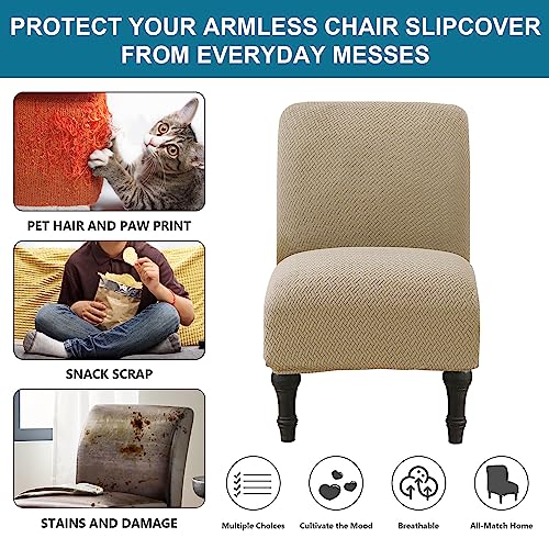 JIAN YA NA Armless Accent Chair Cover, Stretch Armless Chair Slipcover Spandex Armless Chair Covers Slipper Chair Slipcover Furniture Protector Covers for Living Room Bedroom(Knitted, Camel)