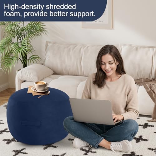 MeMoreCool Round Pouf Ottoman Foot Rest 20x15 Inches, Navy