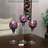 Hosley Set of 3 Crackle Purple Glass Tealight Holders 12 Inch, 10 Inch, 9 Inch Heights for Captivating Candlelight Ambiance Radiant Elegance