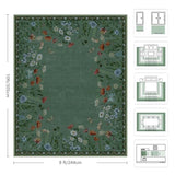 8x10 Area Rugs, Machine Washable Low Pile Floral Rugs for Living Room, Bedroom, Large Area Rug with Non-Slip Backing for Dining Room(Green)