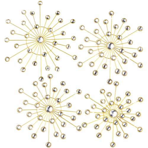 Blulu 4 Pcs Metal Wall Decor Bling Crystal Wall Art Cast Iron Rhinestones Sunburst Decor Starburst Art Hanging Diamond Accents Home Decorative for Living Room Bedroom Entryway(Gold)