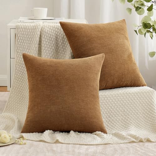 MIULEE Bronze Couch Pillow Covers 18x18 Inch, Set of 2 Soft Fall Decorative Square Throw Pillow Covers Farmhouse for Sofa Living Room Bed
