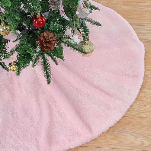 Christmas Tree Skirt 36 inch Faux Fur Pink Tree Skirt Xmas Decorations
