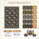 4x6 Area Rug, Washable Vintage Floral Rug for Living Room, Black
