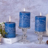 Layered Pillar Candles Set of 3, 3"x 4" Table Decor Ice Mist-Blue