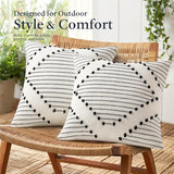 Mecatny Boho Summer Outdoor Throw Pillow Covers 18X18 Set of 2, Farmhouse Decorative Pillow Covers for Couch Sofa Living Room, Black & Cream White
