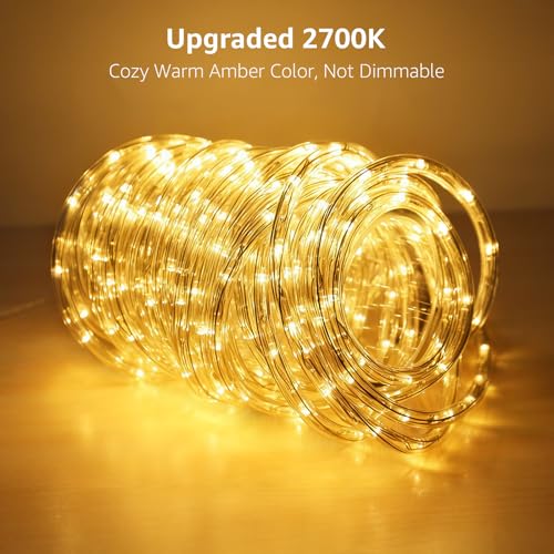 LE 33ft 240 LED Rope Lights Outdoor 24 Volts, 3/8 inch Clear Tube, Upgraded 2700K Warm White, Connectable (Up to 3 Sets), Not Dimmable, Waterproof String Lights for Patio Deck Railing Stair Landscape