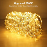 LE 33ft 240 LED Rope Lights Outdoor 24 Volts, 3/8 inch Clear Tube, Upgraded 2700K Warm White, Connectable (Up to 3 Sets), Not Dimmable, Waterproof String Lights for Patio Deck Railing Stair Landscape