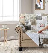 Brilliant Sunshine Pink Rose and Grey Toile Couch Recliner Cover, Patchwork Design, Sofa Cover for Dogs, Slip Resistant Furniture Protector with Strap, Washable Slipcover for Kids and Pets (26" seat)