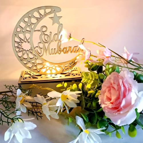 Eid Crafts Night Light Ramadan Mubarak Moon Lamp 3D Handmade LED Lights Eid Ornaments Gift for Muslims, Islamic Family Friend Home Bedroom Decor