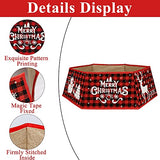 OurWarm Christmas Tree Collar Buffalo Plaid Christmas Tree Ring, Hexagon Fabric Collapsible Tree Skirt with 6 Patterns for Christmas Xmas Holiday Tree Decorations