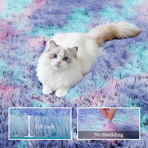 9x12 Area Rug Living Room Bedroom Fluffy Plush Shag Carpet Rainbow
