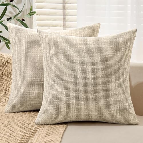 MIULEE Burlap Linen Throw Pillow Covers 20x20 Inch Set of 2 Beige