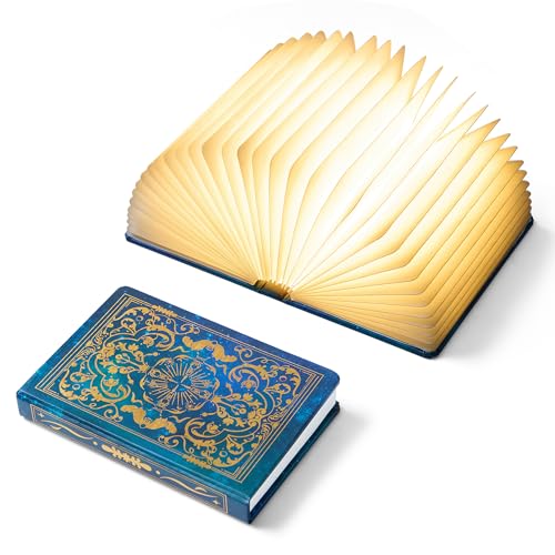 Book Lovers Gifts BookLamp - 5 Color Lights, 1200mAh Battery, Foldable Paper Lamp as Book Decor & Accessories, Hot Foil Cover Design, Unique Gifts for Women or Friends & Christmas